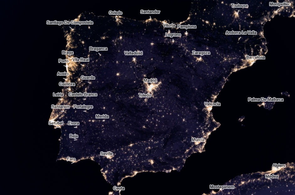 Mapa contaminación lumínica España